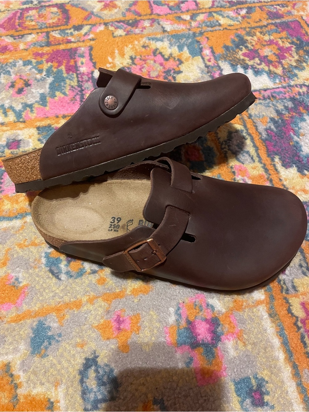 Birkenstock Boston Clogs Brown Leather Slip-On
